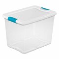 Dwellingdesigns 32 qt. Clear Storage Latching Box with Tote White Lid Blue, 6PK DW2615019